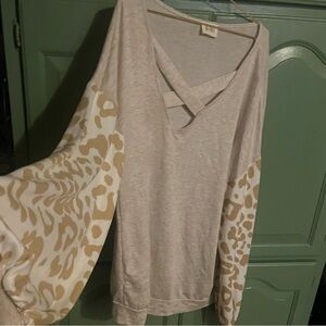 Beige Leopard Print Sleeve Top by BiBi